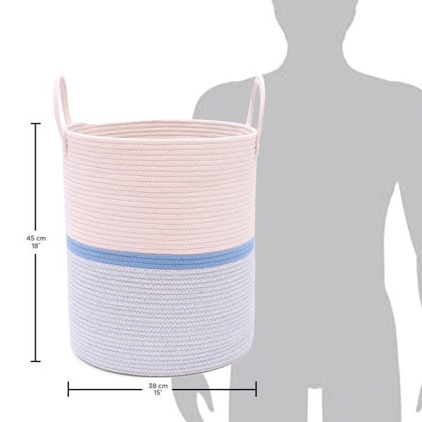 Cotton Rope Storage Basket - 3-Tone Striped Blue - Tall
