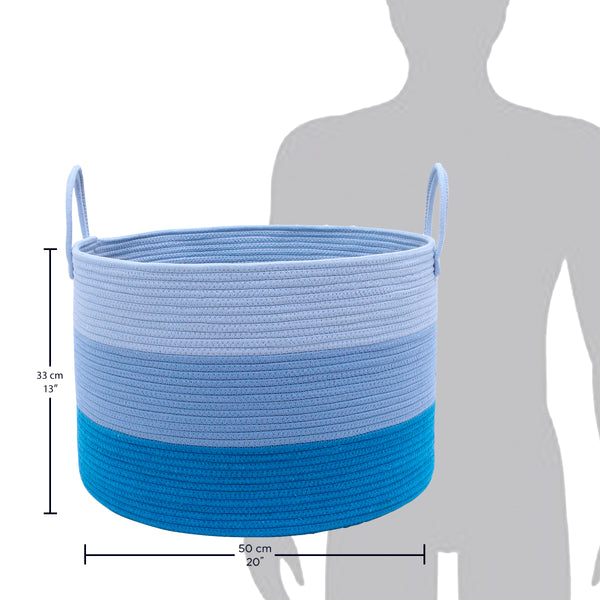 Cotton Rope Storage Basket - 3-Tone Blue - Wide