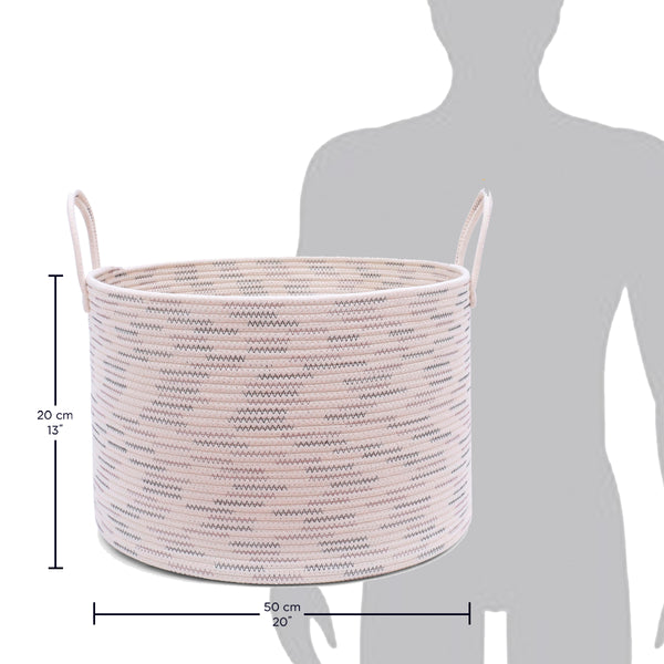 Cotton Rope Storage Basket - White w/Gray Stitches - Wide