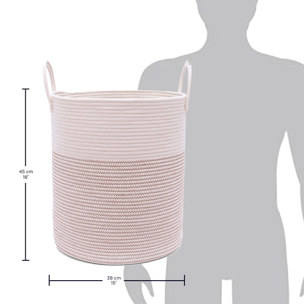 Cotton Rope Storage Basket - Off-White w/ Stitches - Tall
