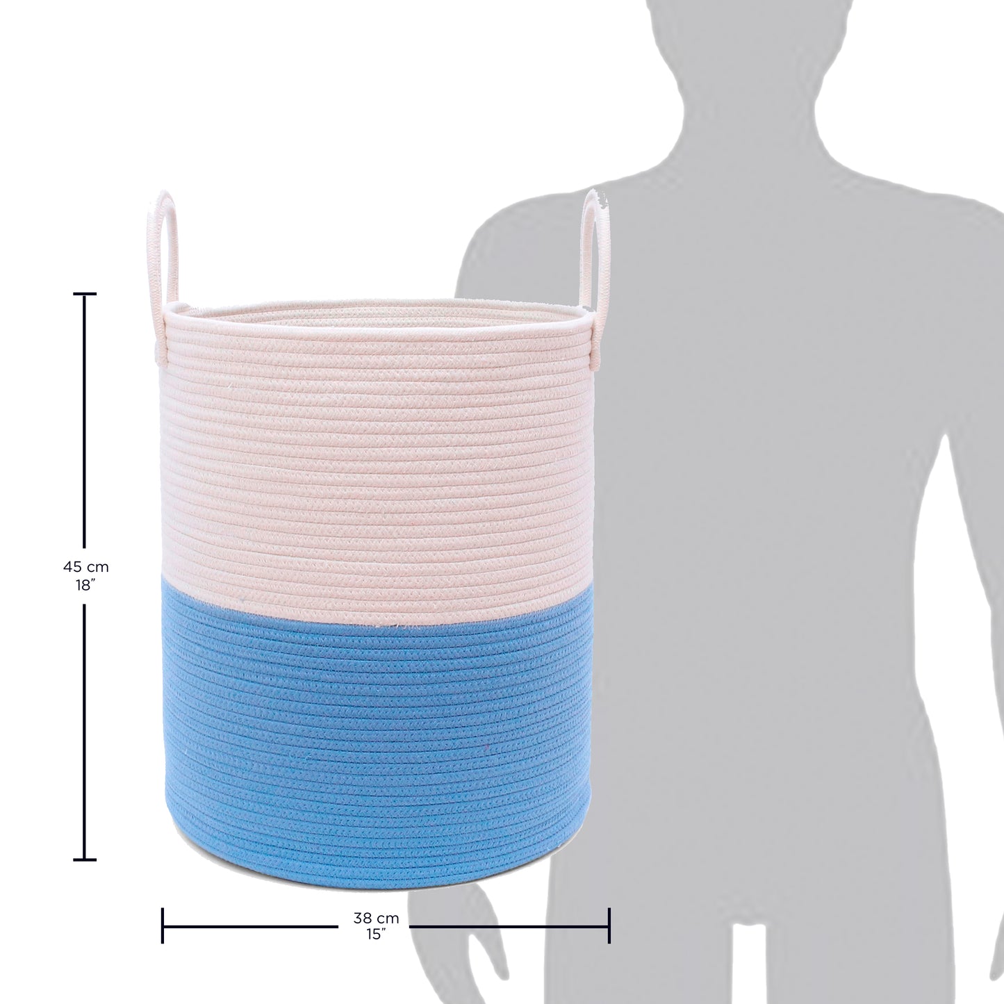Cotton Rope Storage Basket - Blue & Off-White - Tall