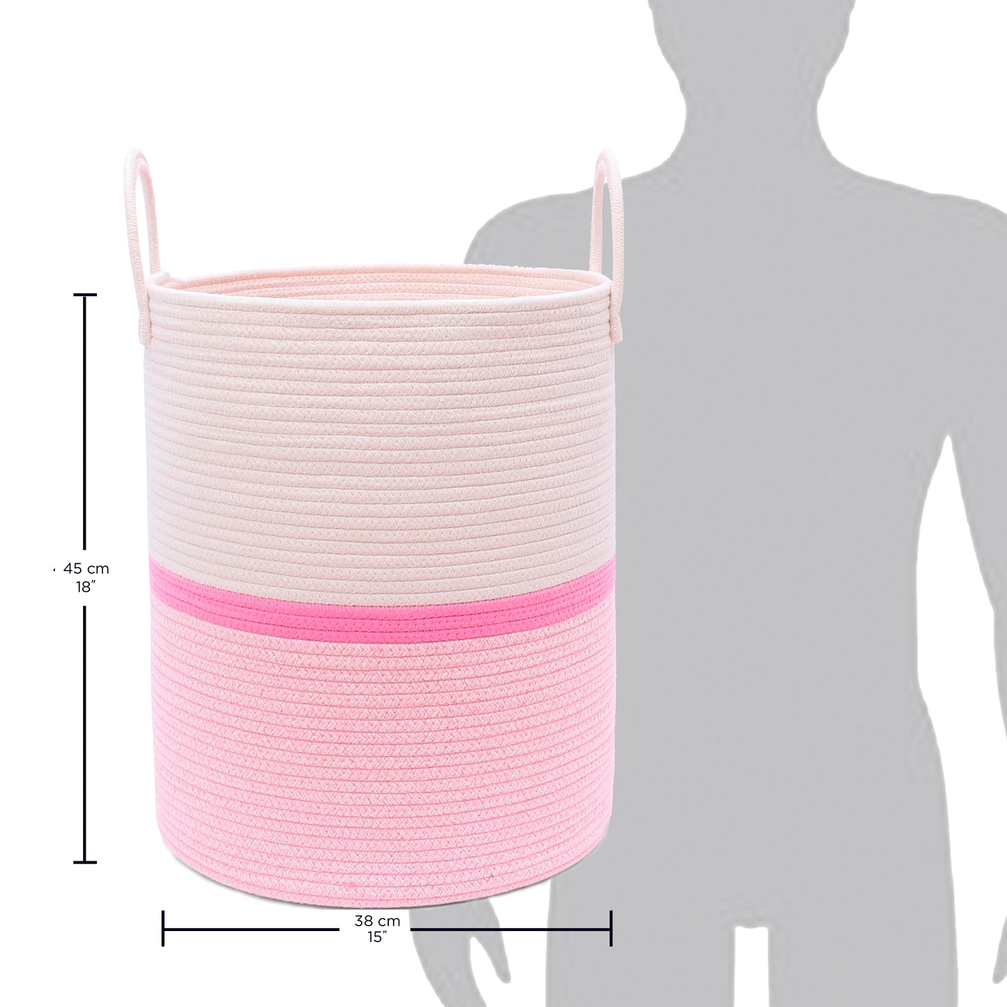 Cotton Rope Storage Basket - 3-Tone Striped Pink - Tall