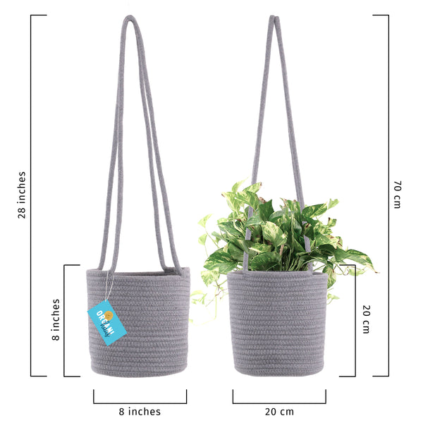 Cotton Rope Hanging Planter Basket - Set of 2 - Full Gray