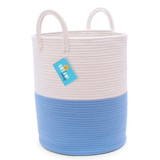 Cotton Rope Storage Basket - Blue & Off-White - Tall