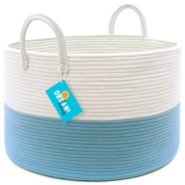 Cotton Rope Storage Basket Blue Off White Wide OrganiHaus