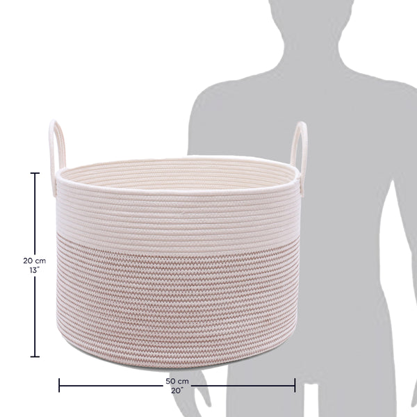 Cotton Rope Storage Basket - Off-White w/ Stitches - Wide