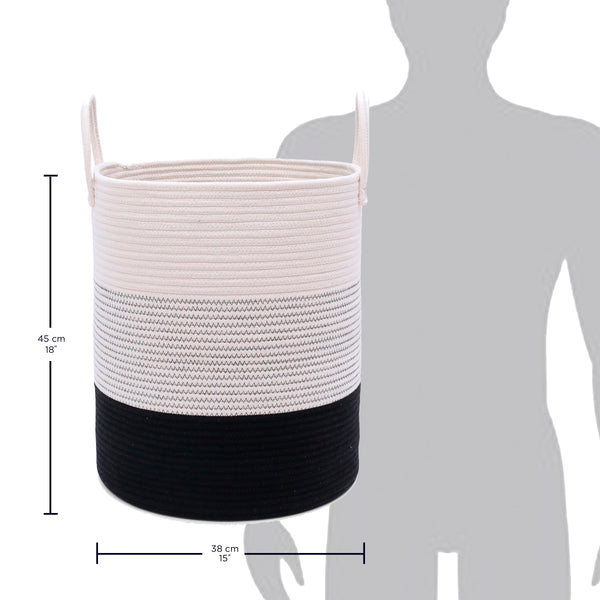 Cotton Rope Storage Basket - Black & Off-White w/Stitches - Tall