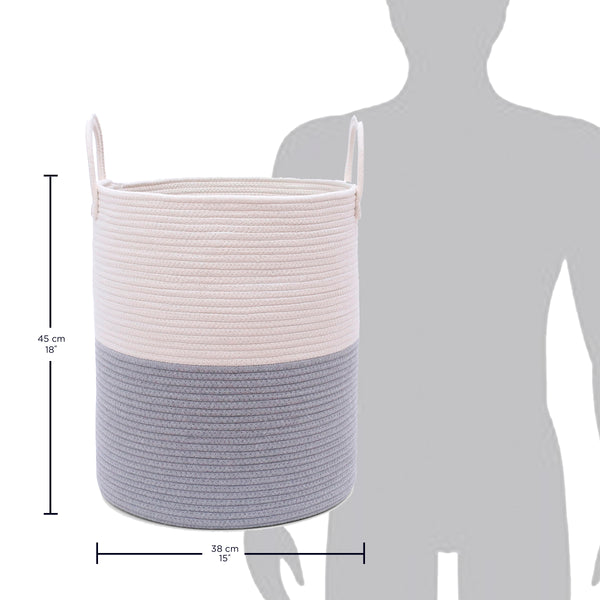 Cotton Rope Storage Basket - Gray & Off-White - Tall