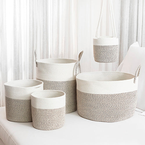 Cotton Rope Hanging Planter Basket - Set of 2 - Brown & Off-White