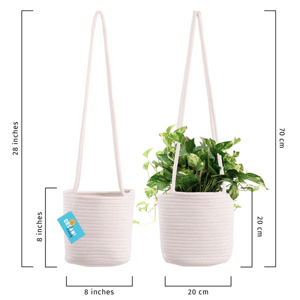 Cotton Rope Hanging Planter Basket - Set of 2 - Full Off-White