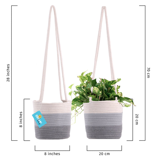 Cotton Rope Hanging Planter Basket - Set of 2 - 3 Toned Gray