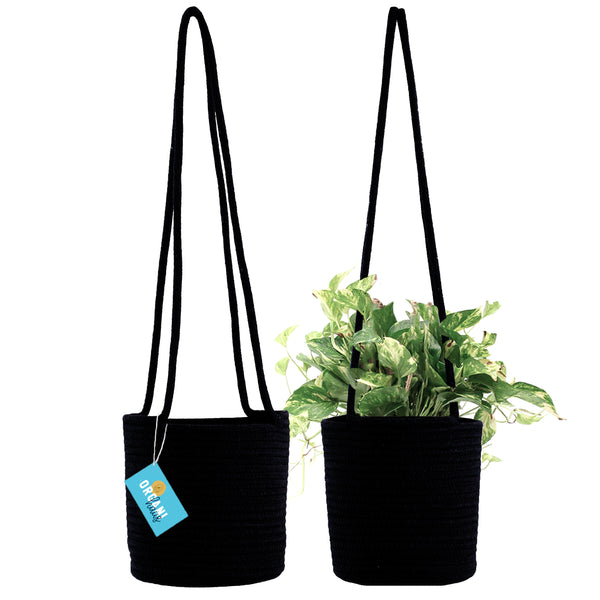 black hanging baskets for plants Cotton Rope Hanging Planter Basket - Set of 2