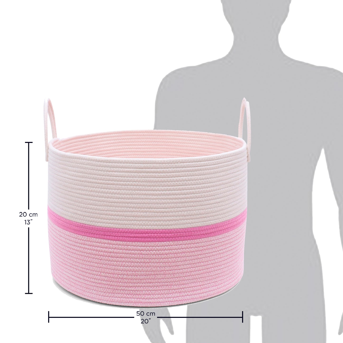 Cotton Rope Storage Basket - 3-Tone Striped Pink - Wide