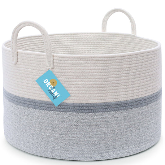Cotton Rope Storage Basket - 3-Tone Striped Gray - Wide