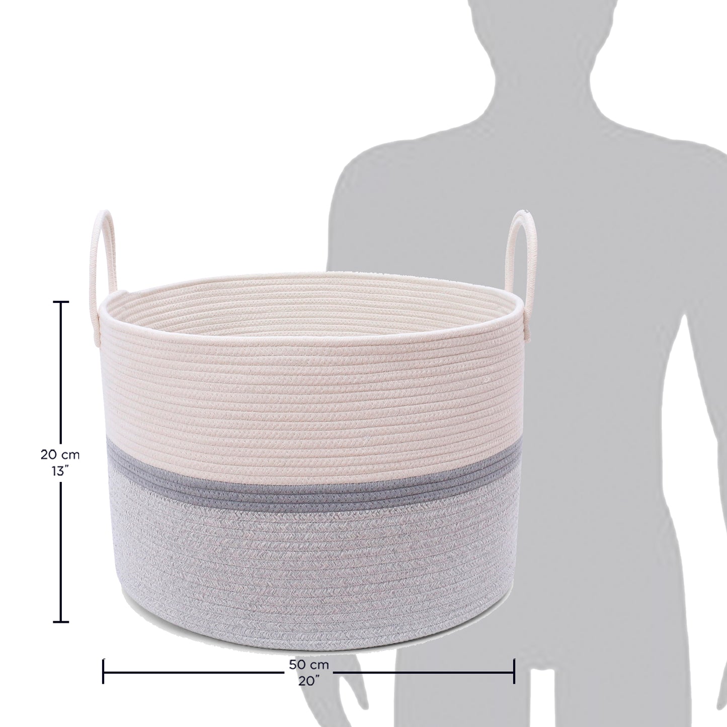 Cotton Rope Storage Basket - 3-Tone Striped Gray - Wide