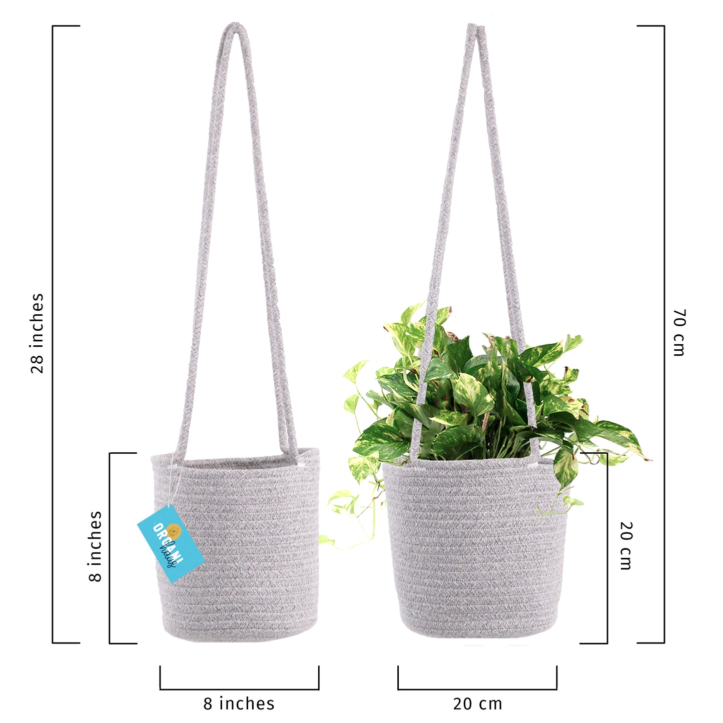 Cotton Rope Hanging Planter Basket - Set of 2 - Full Mixed Gray