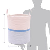 Cotton Rope Storage Basket - 3-Tone Striped Blue - Tall