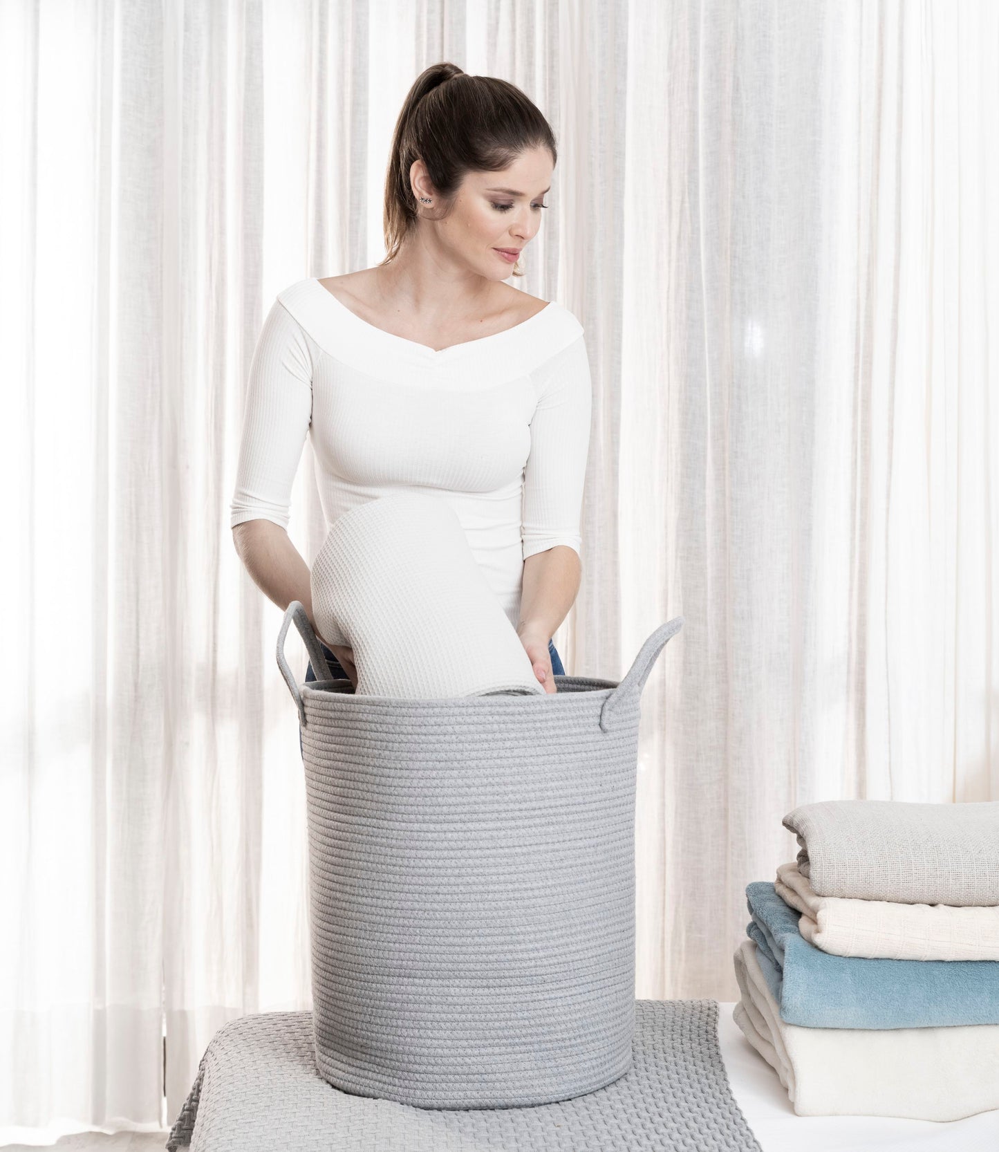 Cotton Rope Storage Basket - Full Gray - Tall