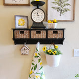 Woven Wall Basket w/ Real Leather Handles - Set of 2 - Full Off-White