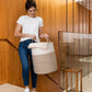 Cotton Rope Storage Basket - Brown & Off-White - Tall