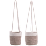 Cotton Rope Hanging Planter Basket - Set of 2 - Brown & Off-White