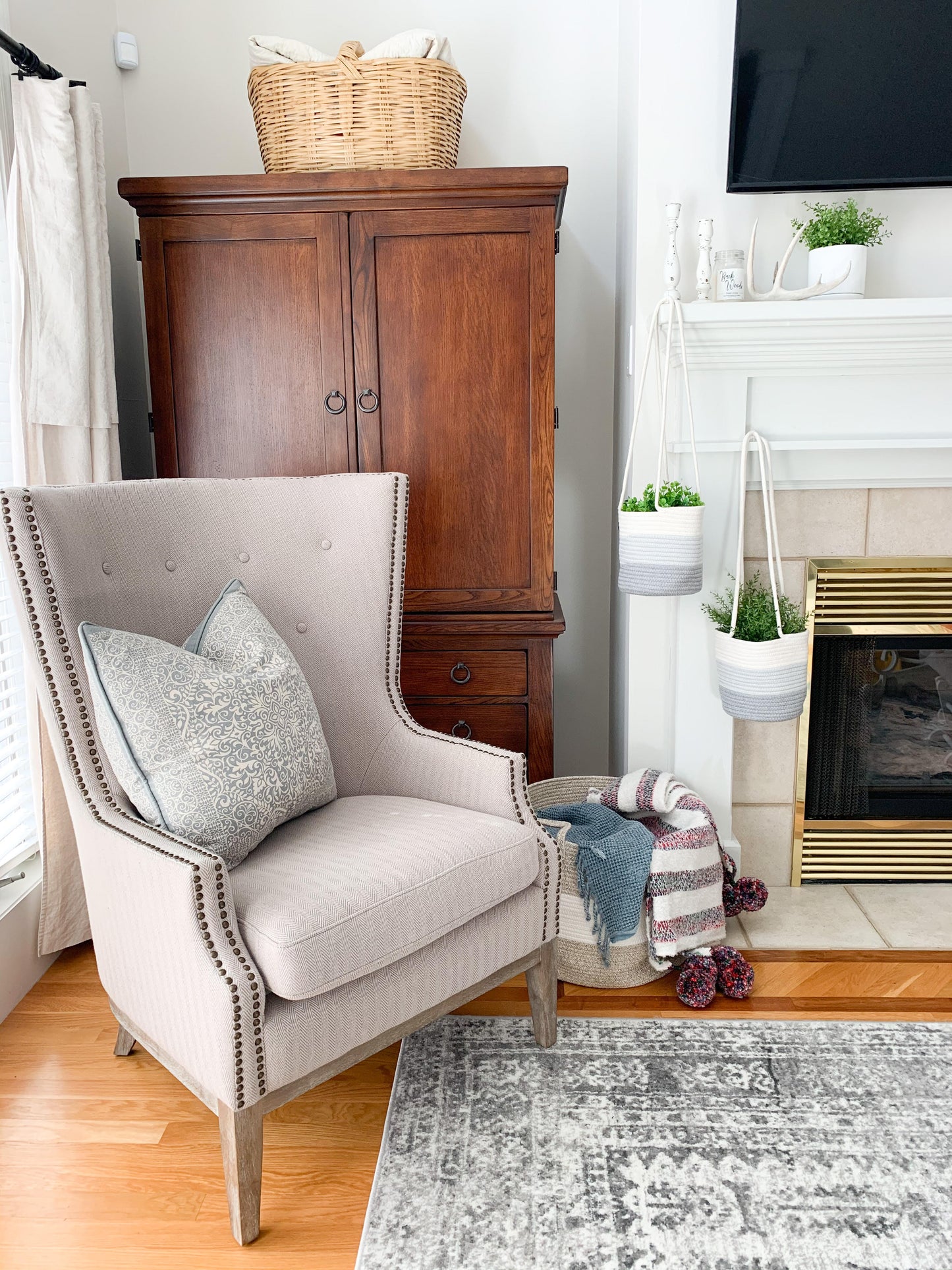 Cotton Rope Hanging Planter Basket - Set of 2 - 3 Toned Gray