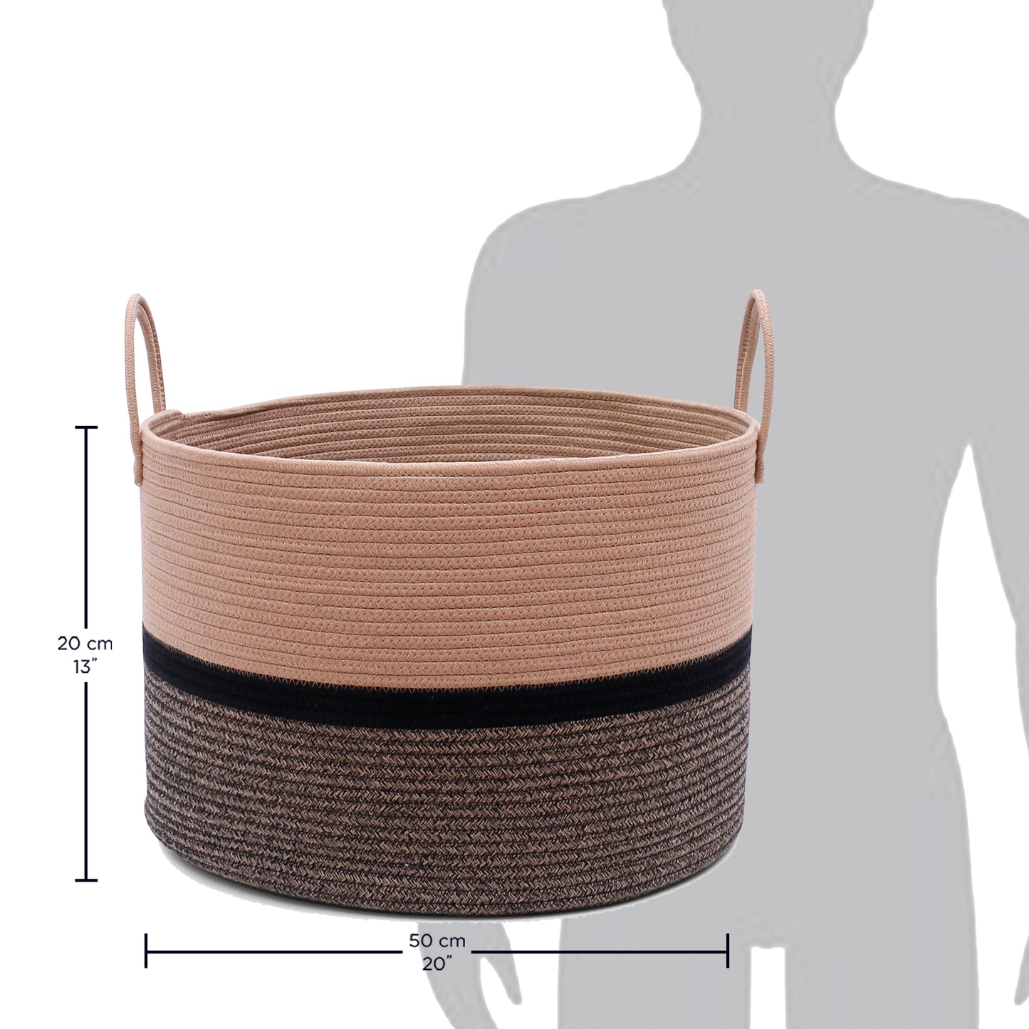 Cotton Rope Storage Basket - 3-Tone Striped Brown - Wide