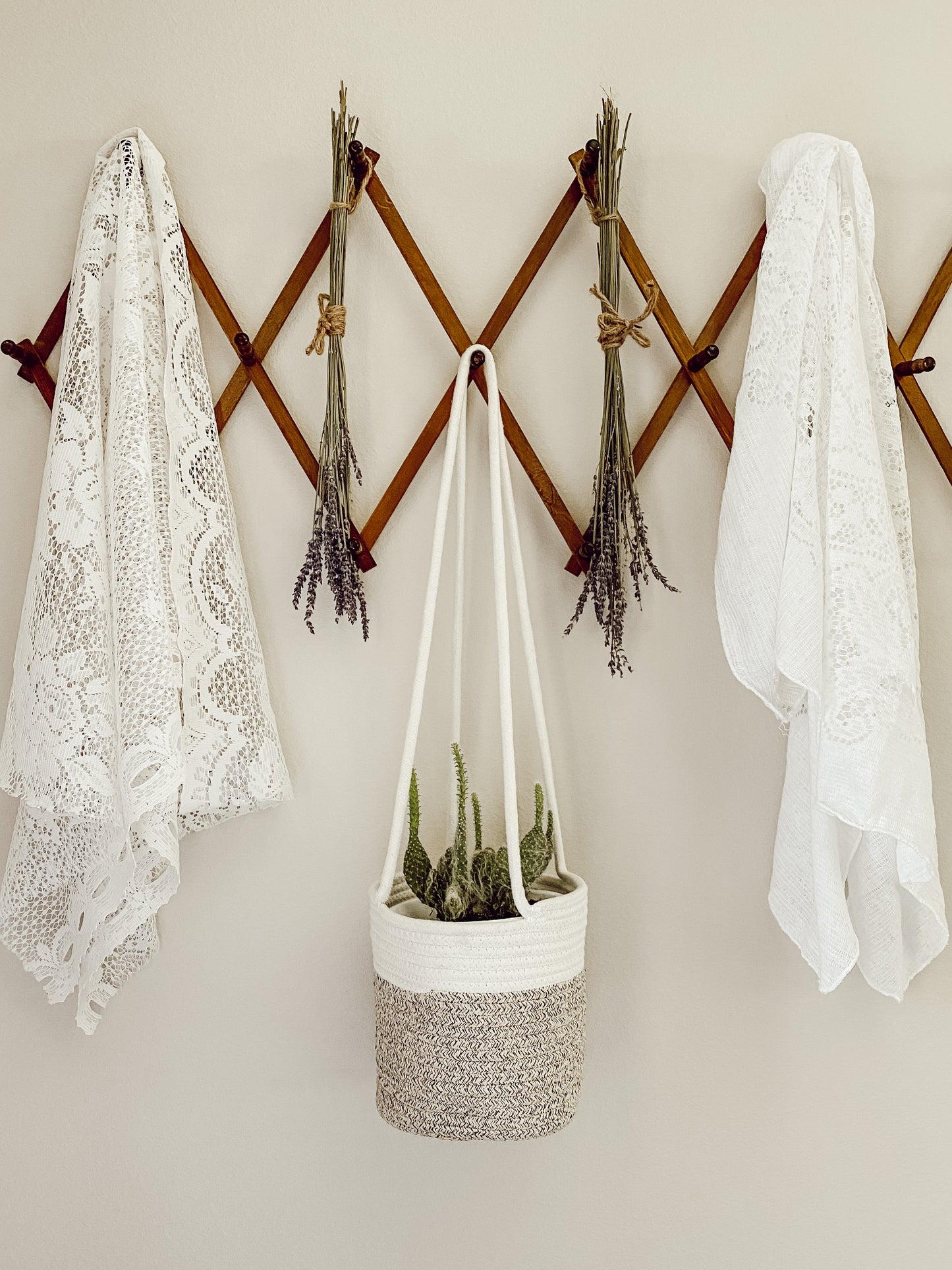 Cotton Rope Hanging Planter Basket - Set of 2 - Brown & Off-White