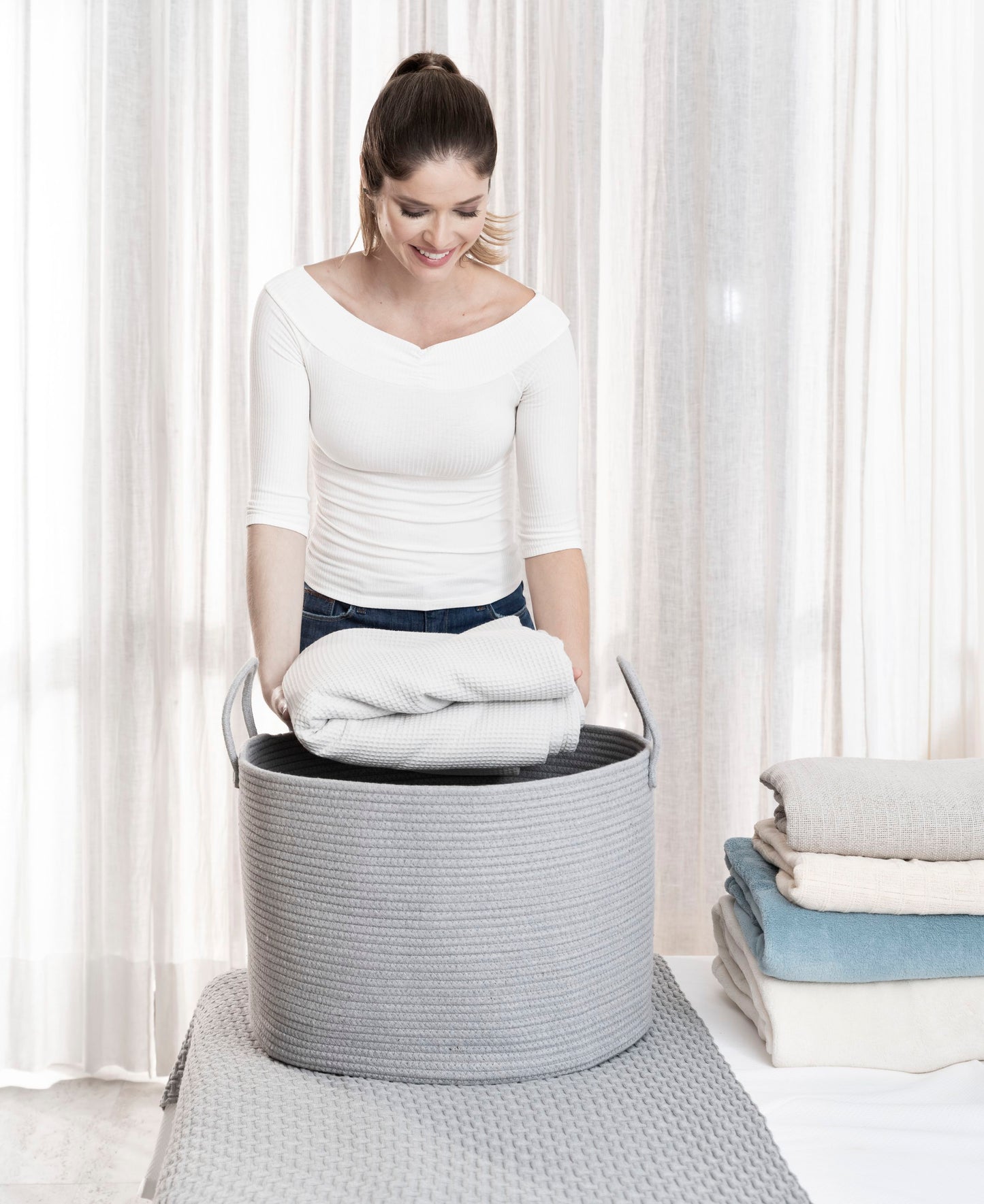 Cotton Rope Storage Basket - Full Gray - Wide