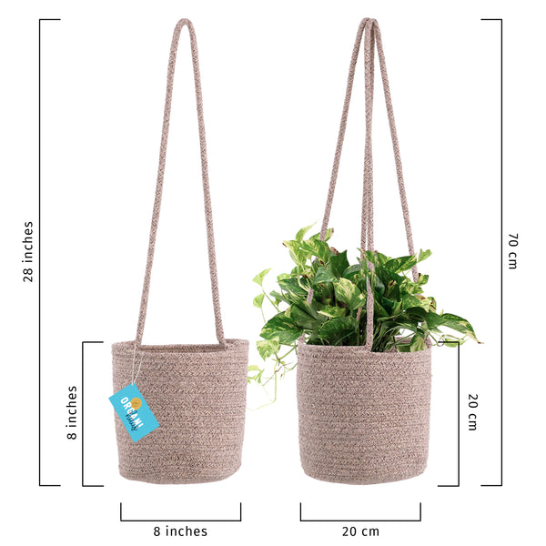 Cotton Rope Hanging Planter Basket - Set of 2 - Full Brown