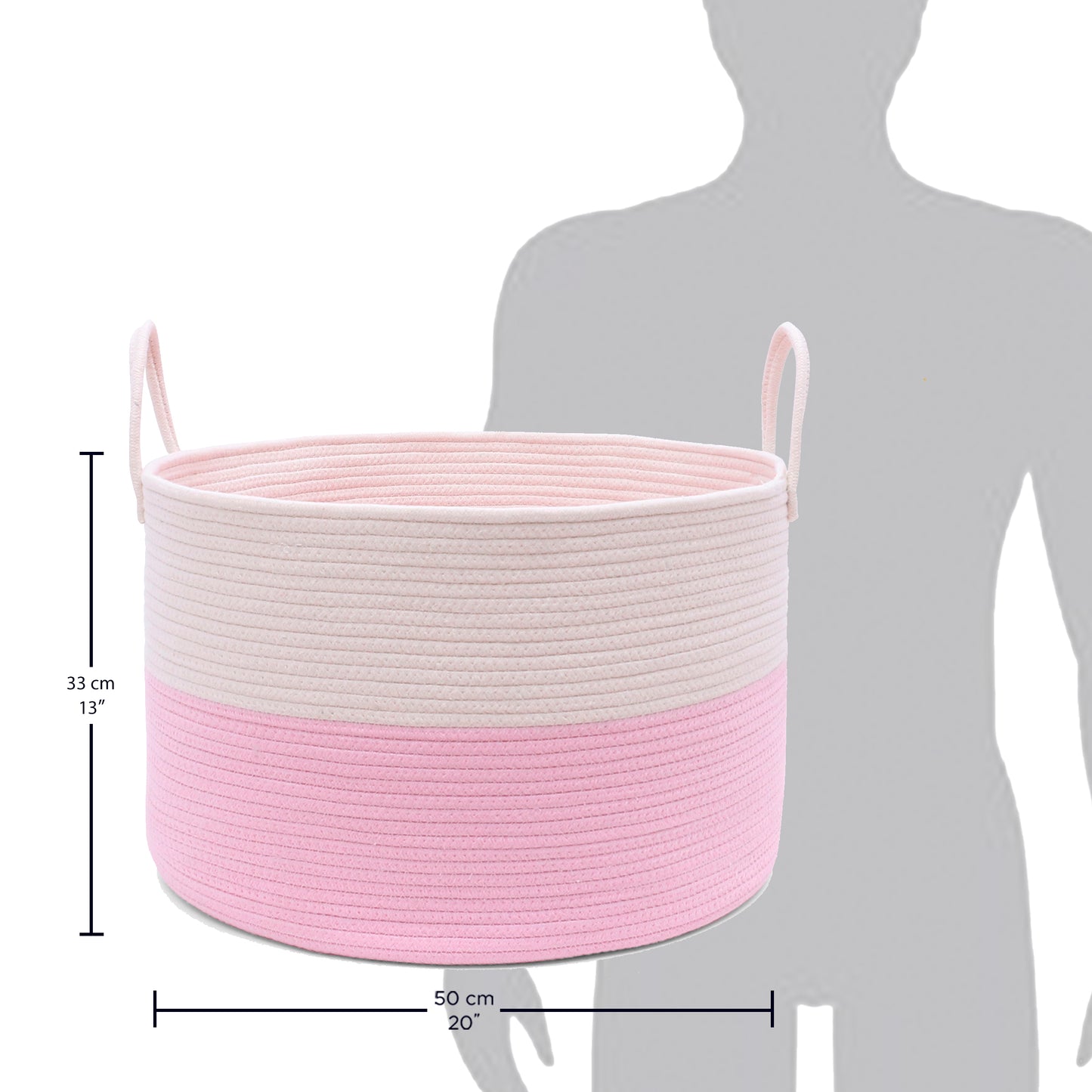 Cotton Rope Storage Basket - Pink & Off-White - Wide