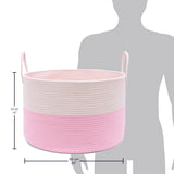 Cotton Rope Storage Basket - Pink & Off-White - Wide