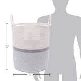 Cotton Rope Storage Basket - 3-Tone Striped Gray - Tall