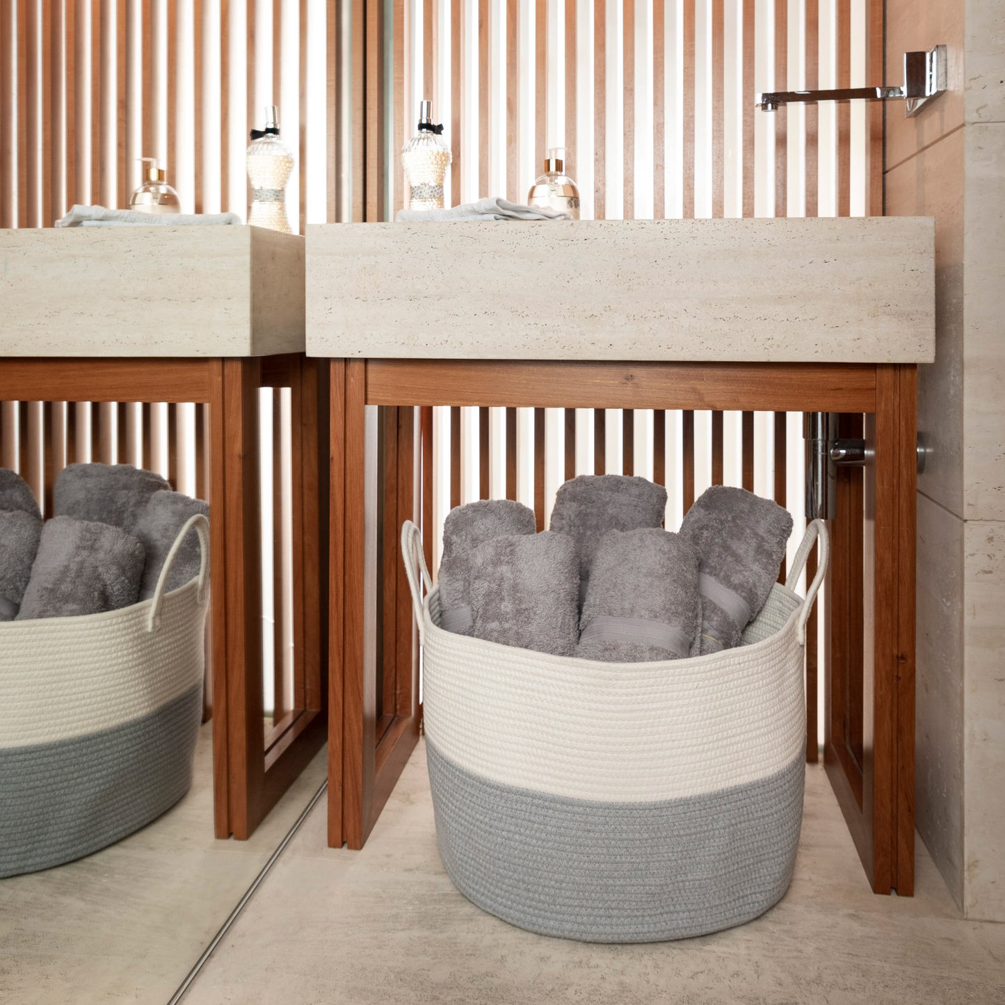 Cotton Rope Storage Basket - Gray & Off-White - Wide