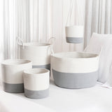 Cotton Rope Hanging Planter Basket - Set of 2 - Gray & Off-White