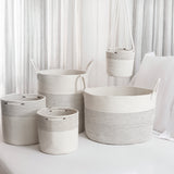 Cotton Rope Storage Basket - Off-White w/ Stitches - Tall