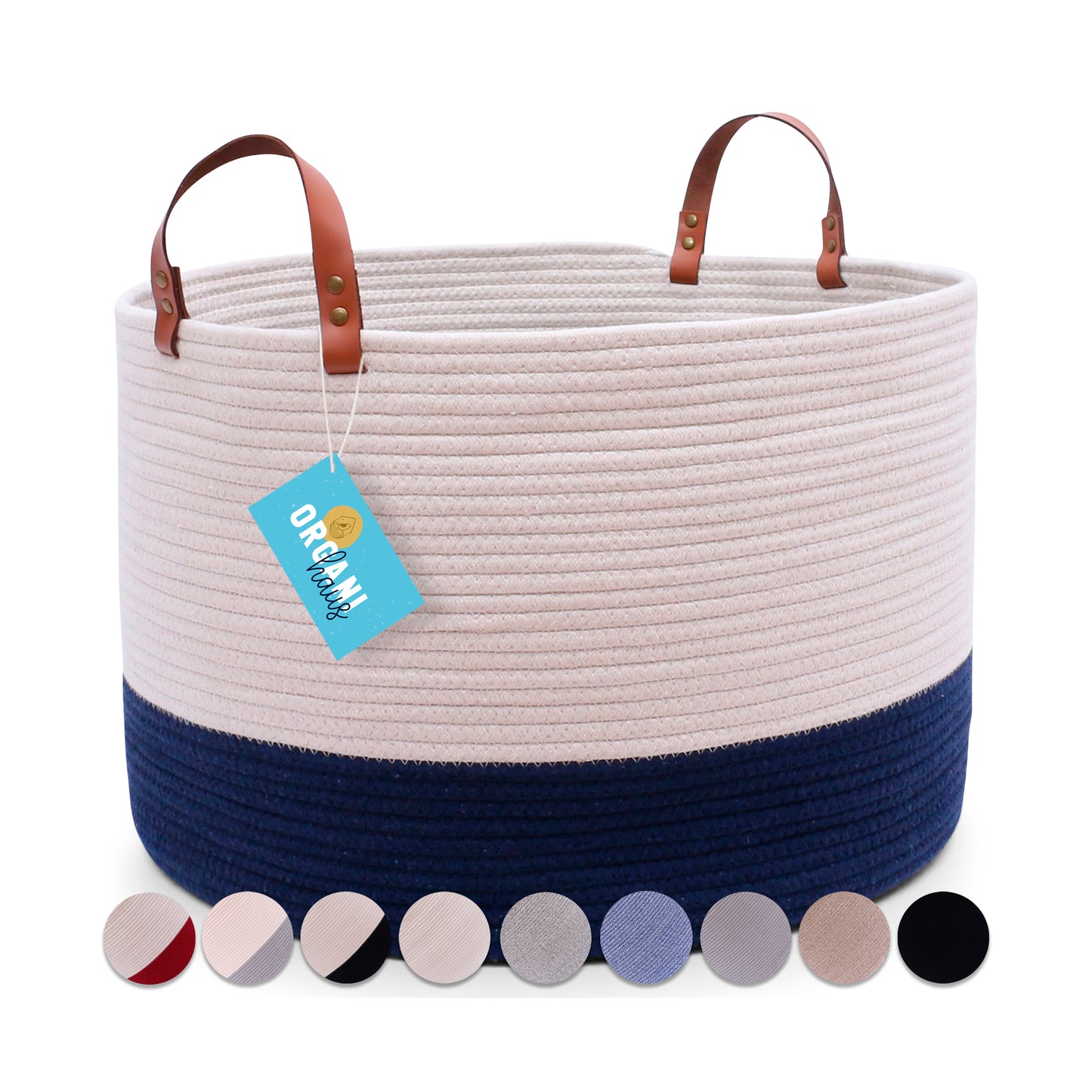 The Benjamin - Decorative Storage Baskets with Real Leather Handles