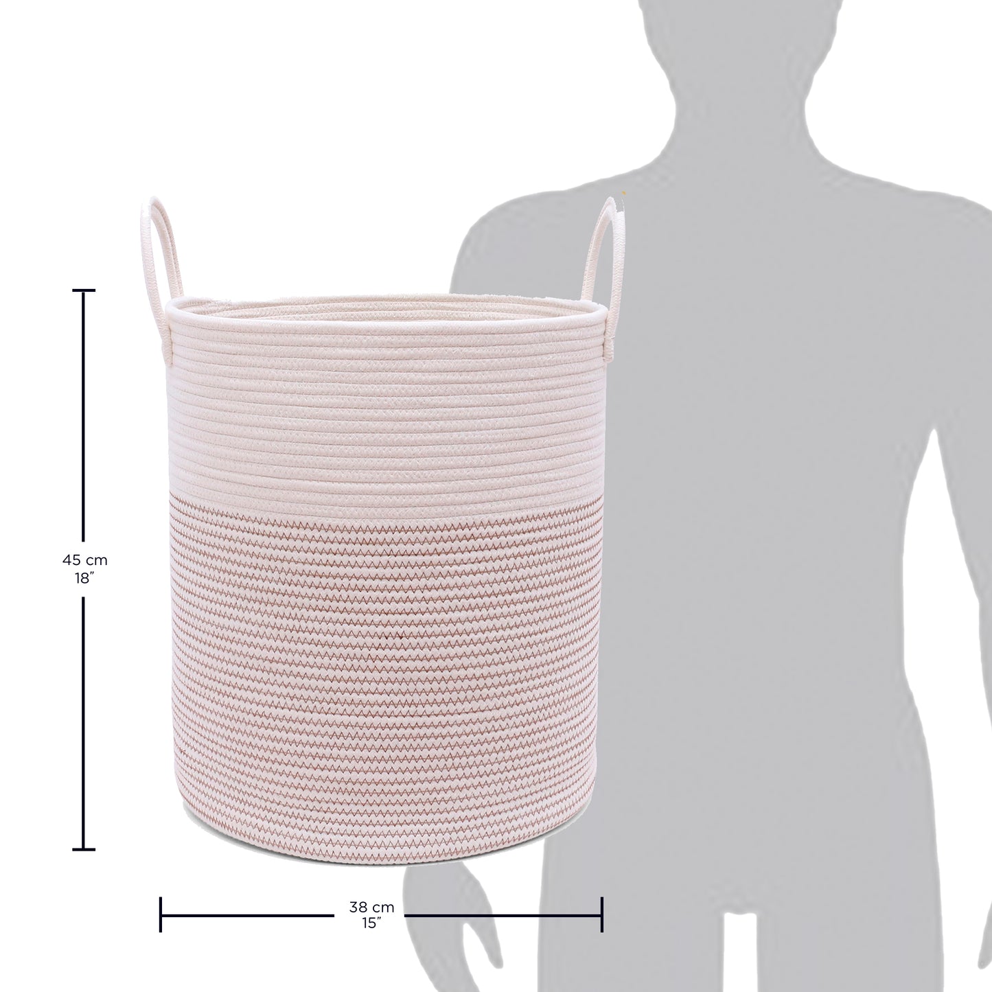 Cotton Rope Storage Basket - Off-White w/ Stitches - Tall