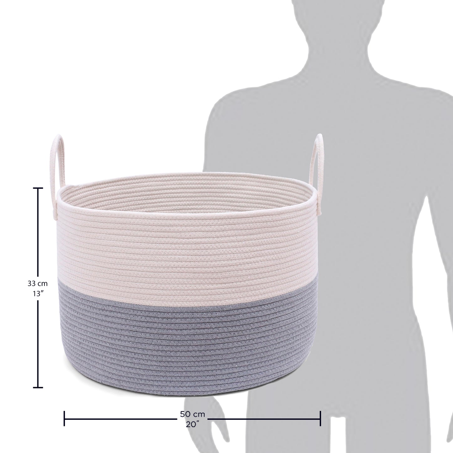 Cotton Rope Storage Basket - Gray & Off-White - Wide