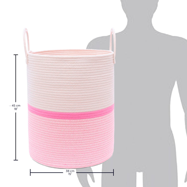 Cotton Rope Storage Basket - 3-Tone Striped Pink - Tall