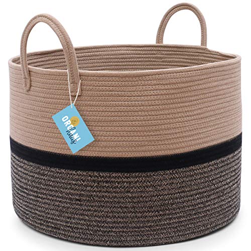 Cotton Rope Storage Basket 3 Tone Striped Brown Wide OrganiHaus