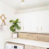 Woven Wall Basket w/ Real Leather Handles - Set of 2 - Full Off-White