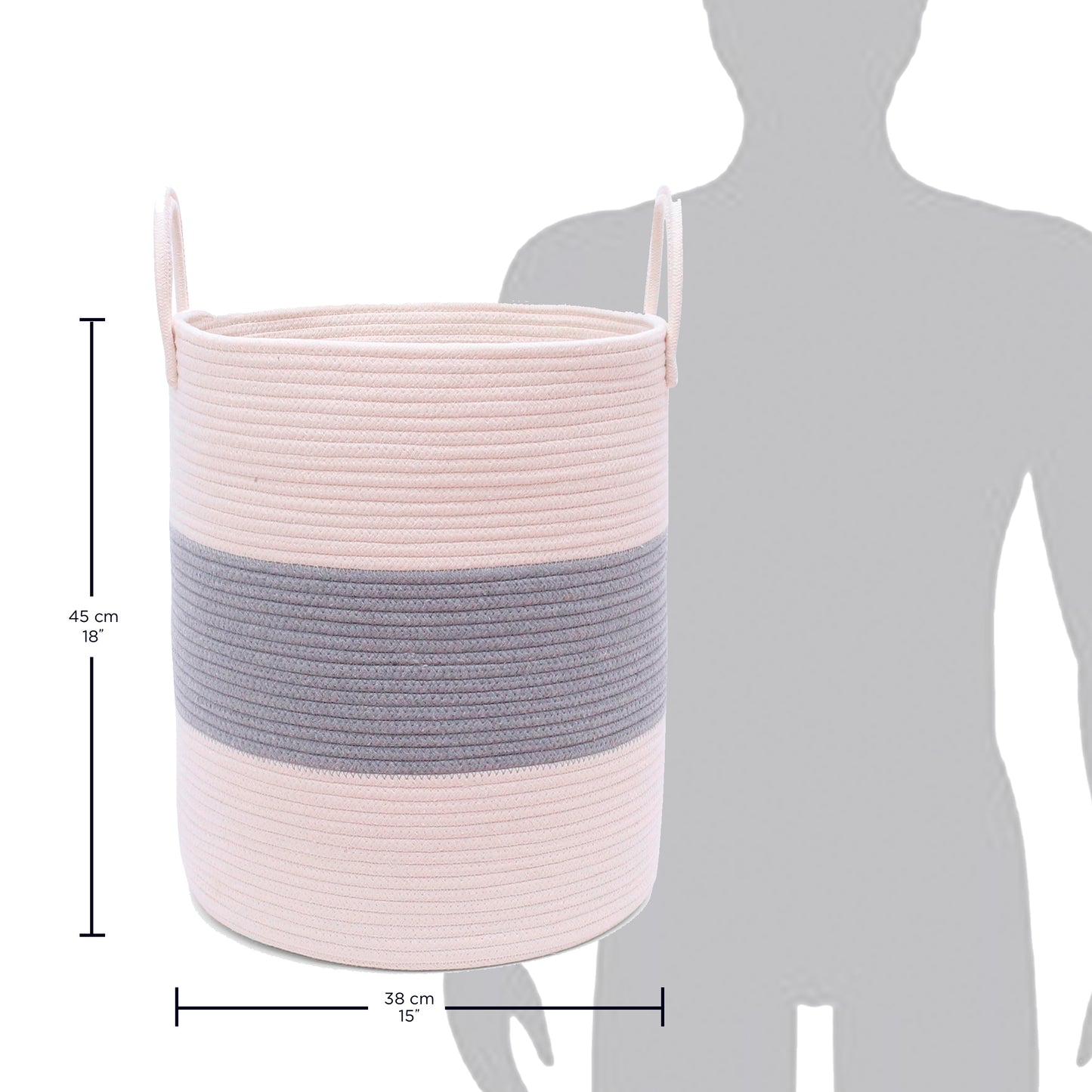 Cotton Rope Storage Basket - Striped Gray - Tall