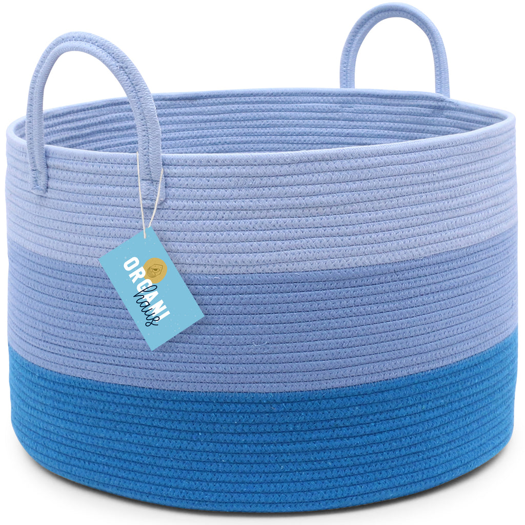 Cotton Rope Storage Basket - 3-Tone Blue - Wide