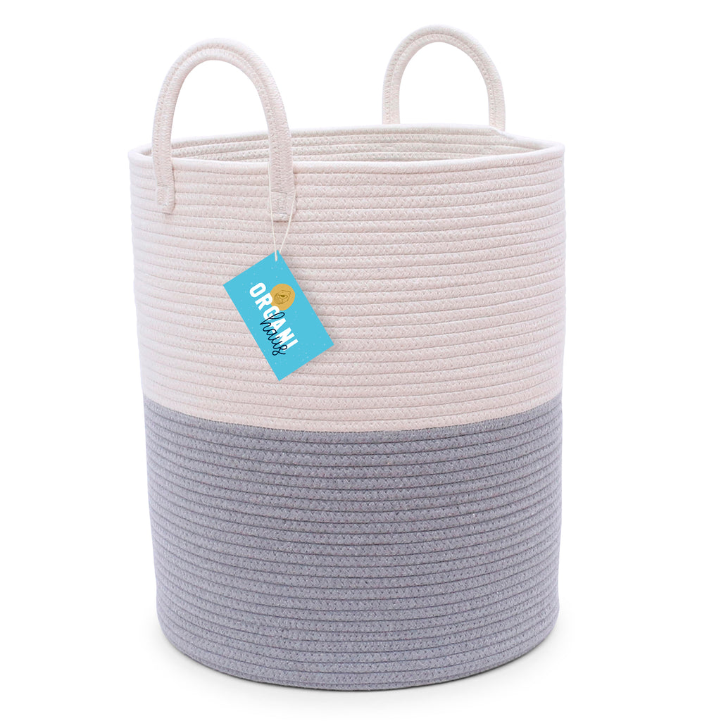 Cotton Rope Storage Basket - Gray & Off-White - Tall