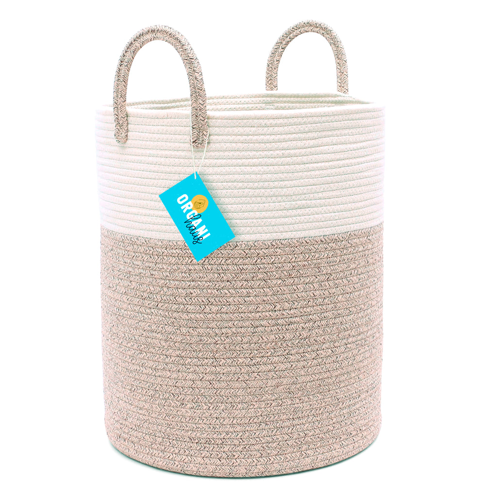 Cotton Rope Storage Basket - Brown & Off-White - Tall