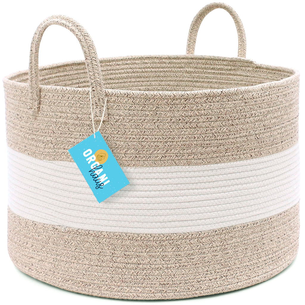 Cotton Rope Storage Basket - 3-Tone Brown & Off-White - Wide