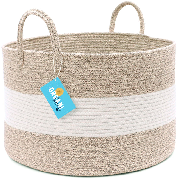 Cotton Rope Storage Basket - 3-Tone Brown & Off-White - Wide