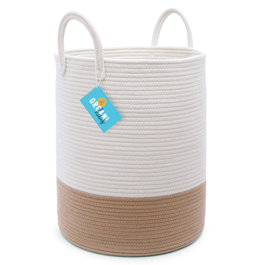 Cotton Rope Storage Basket - Honey & Off-White - Tall