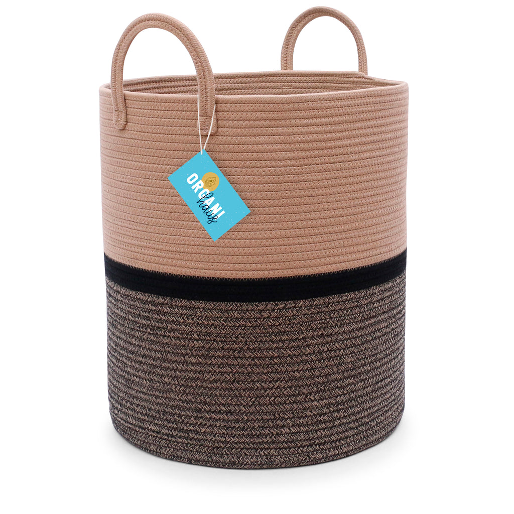 Cotton Rope Storage Basket - 3-Tone Striped Brown - Tall